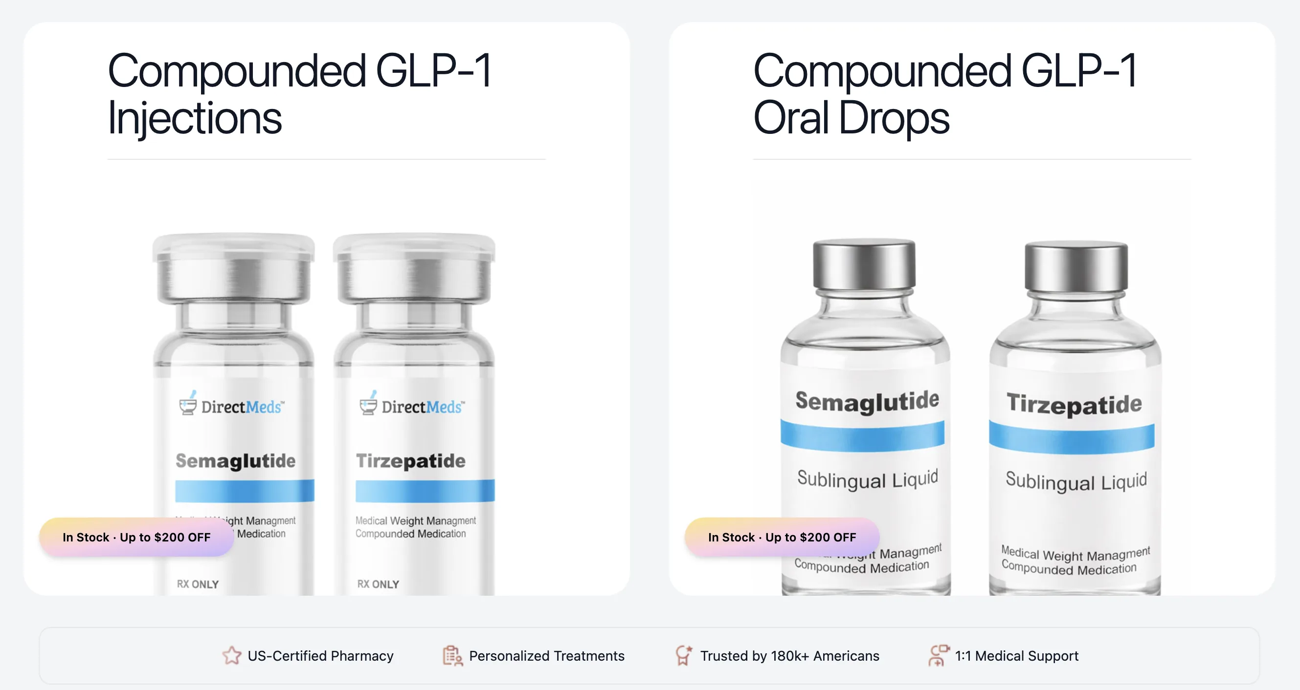 DirectMeds — Compounded GLP-1 Injections & Oral Drops: Semaglutide, Tirzepatide — Up to $200 OFF